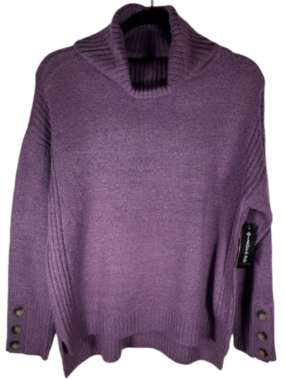 NWT! Cowlneck Sweater with Button Details in Plum